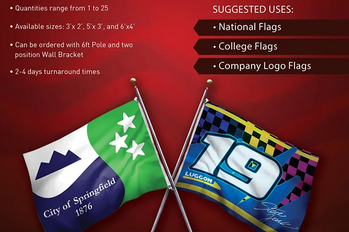 Custom printed fabric flags with logos and graphics
