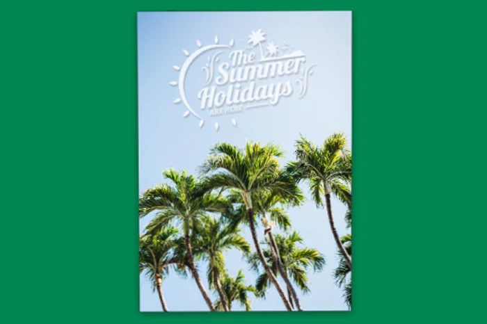 Printed summer holiday poster featuring palm trees
