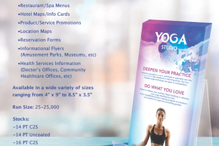 Printed promotional rack cards for a yoga business