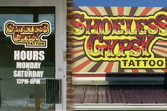 Shoeless Gypsy storefront window graphics