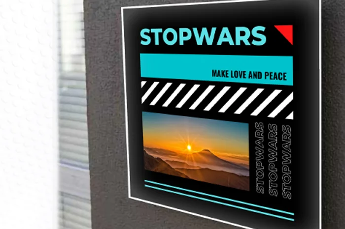 Printed styrene promotional sign in a wall-mounted display