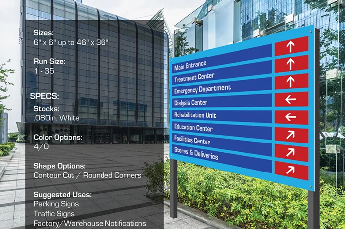 Outdoor wayfinding signs with directional arrows